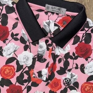 GFORE Performance Polo Roses Floral Men's Large Short Sleeve Pink Red White